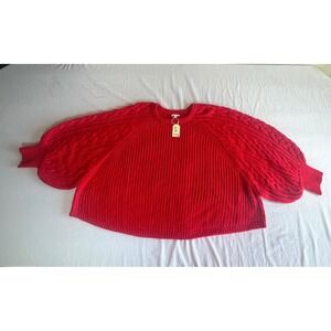 JODIFL Red Cable Knit Balloon Sleeve Cropped Oversized Sweater Top Women Size XL